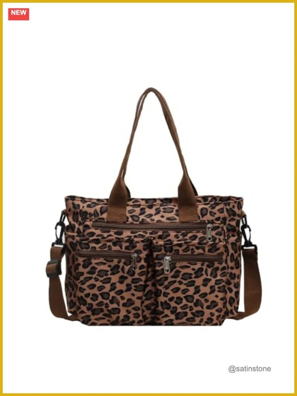 Canvas Tote Bag for Women Leopard Print Shoulder Bag with Pockets